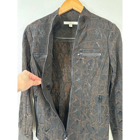 VTG Y2K Cache Luxe 2 Pc Low Rise Flare Pants (2) Zip Jacket Set (XS) Brown Black - Picture 5 of 16